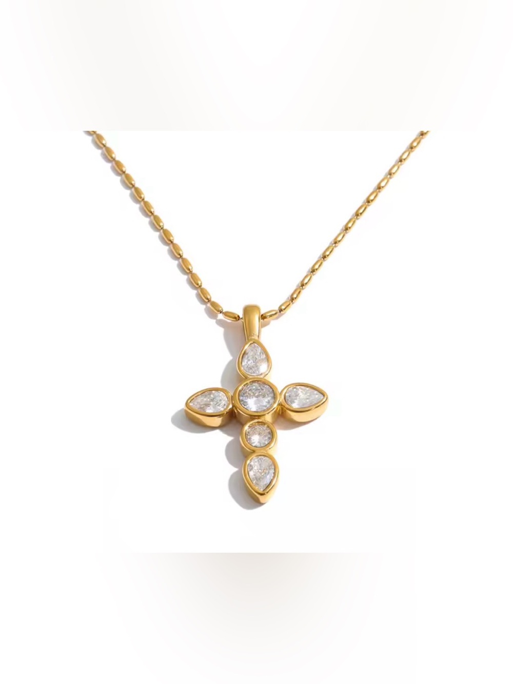 Gold Cubic Zirconia Cross Necklace - Women Jewelry